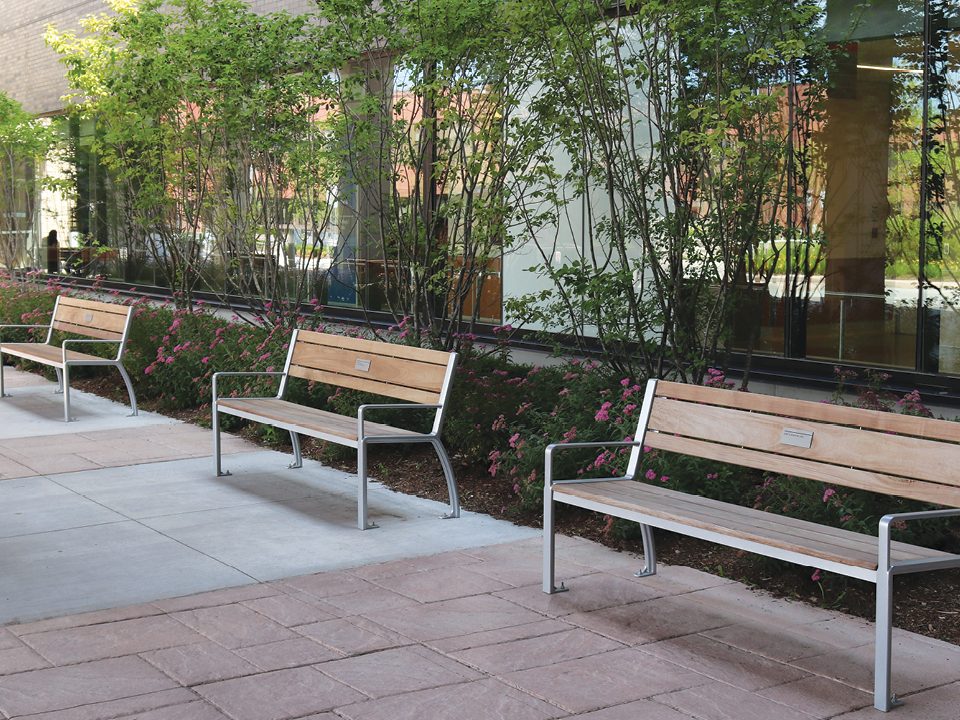 Backed Wood Benches Near Gardens
