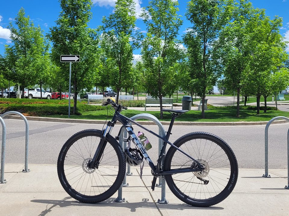 MBR-0500 Bike Racks, galvanized with bicycle locked in place