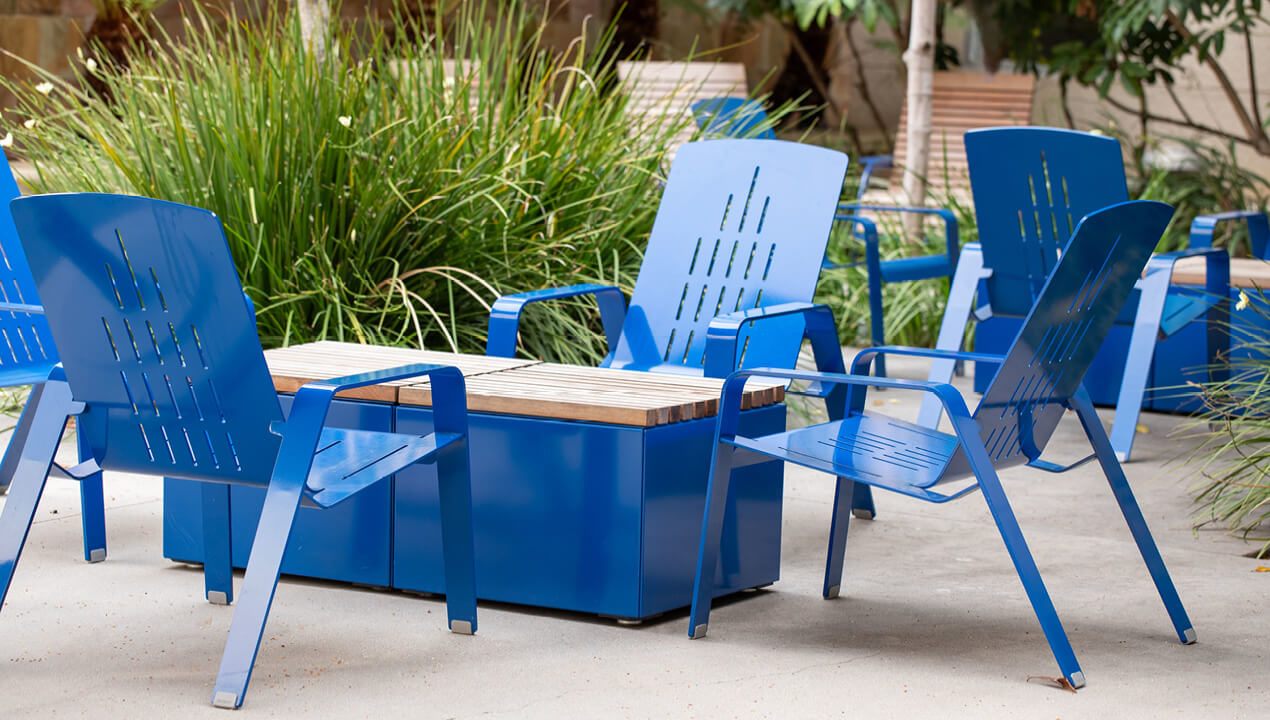 blue metal patio chairs